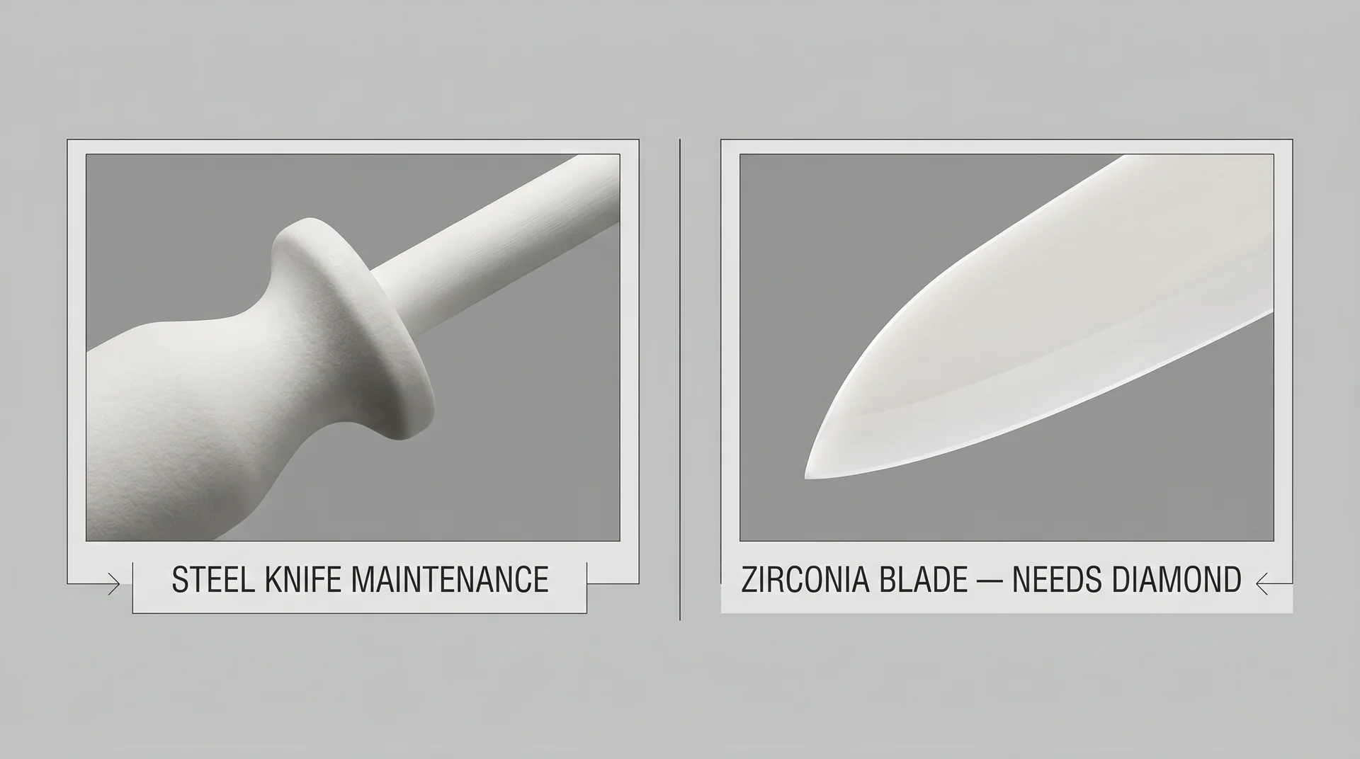 Ceramic honing rod versus ceramic knife blade — two different tools with the same word in their name