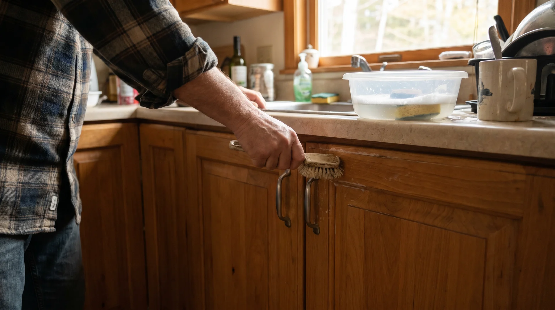 Cleaning cabinet hardware with a toothbrush and dish soap
as part of a regular maintenance routine