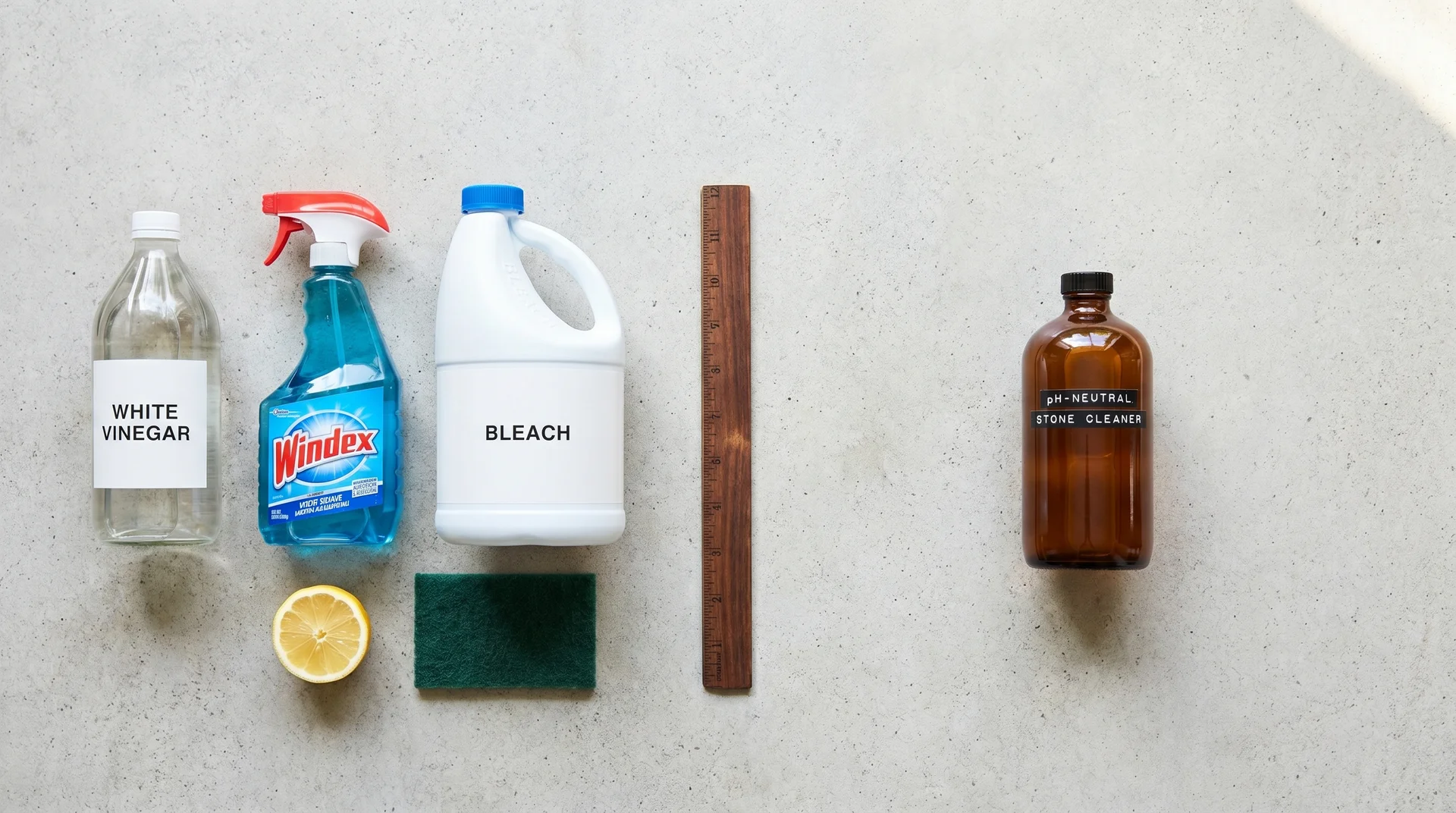 Common household cleaners that damage granite alongside a safe pH-neutral stone cleaner