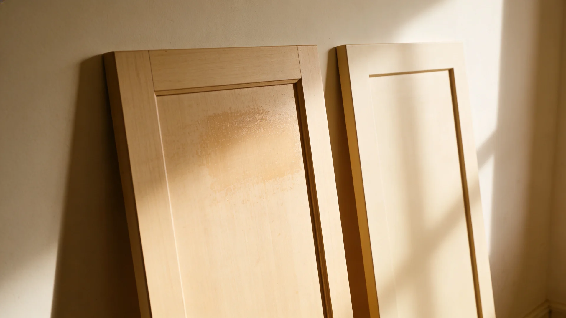 Difference between greasy and properly cleaned cabinet surfaces