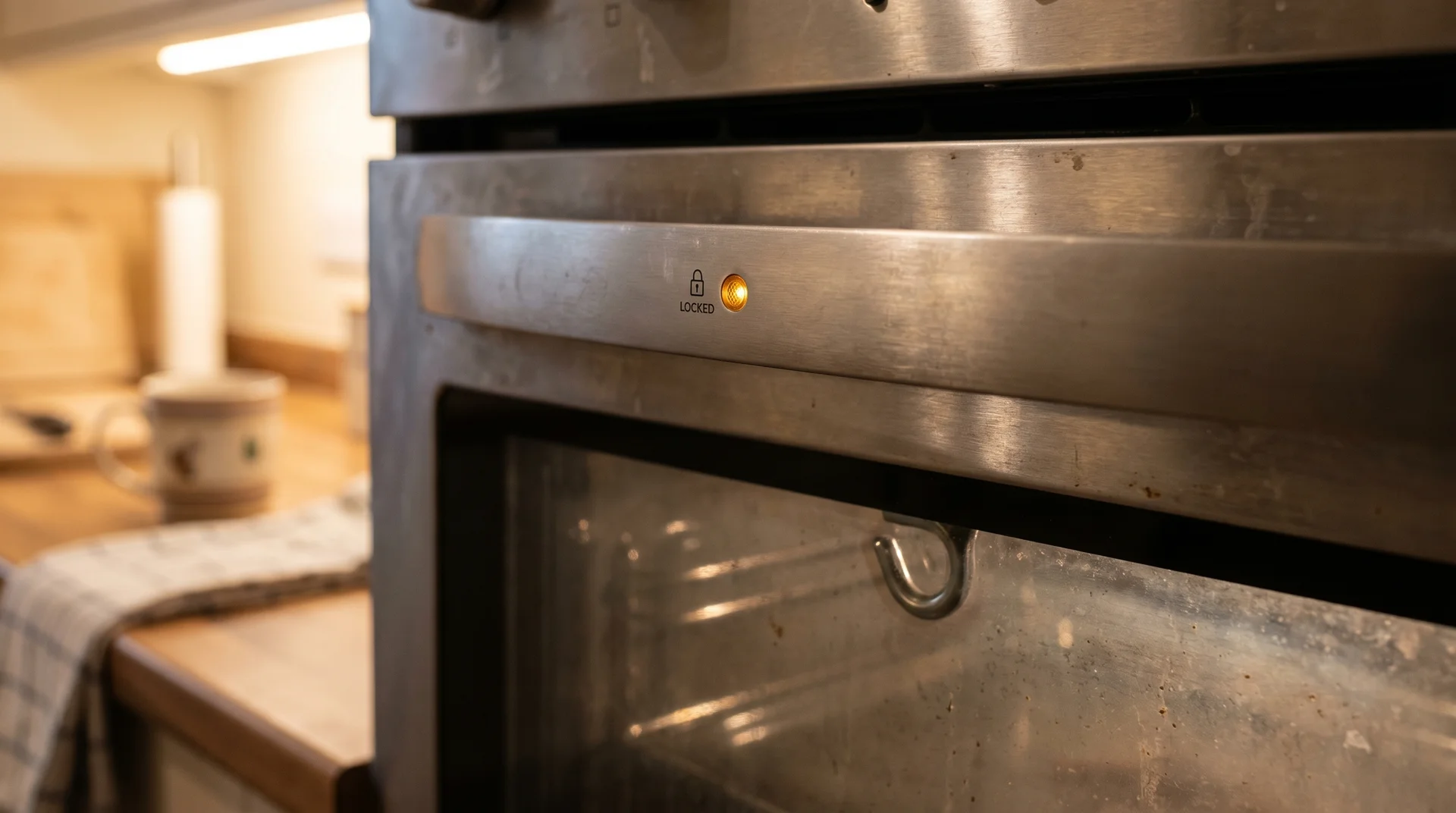 Oven door lock engaged during self-clean cycle cooldown period