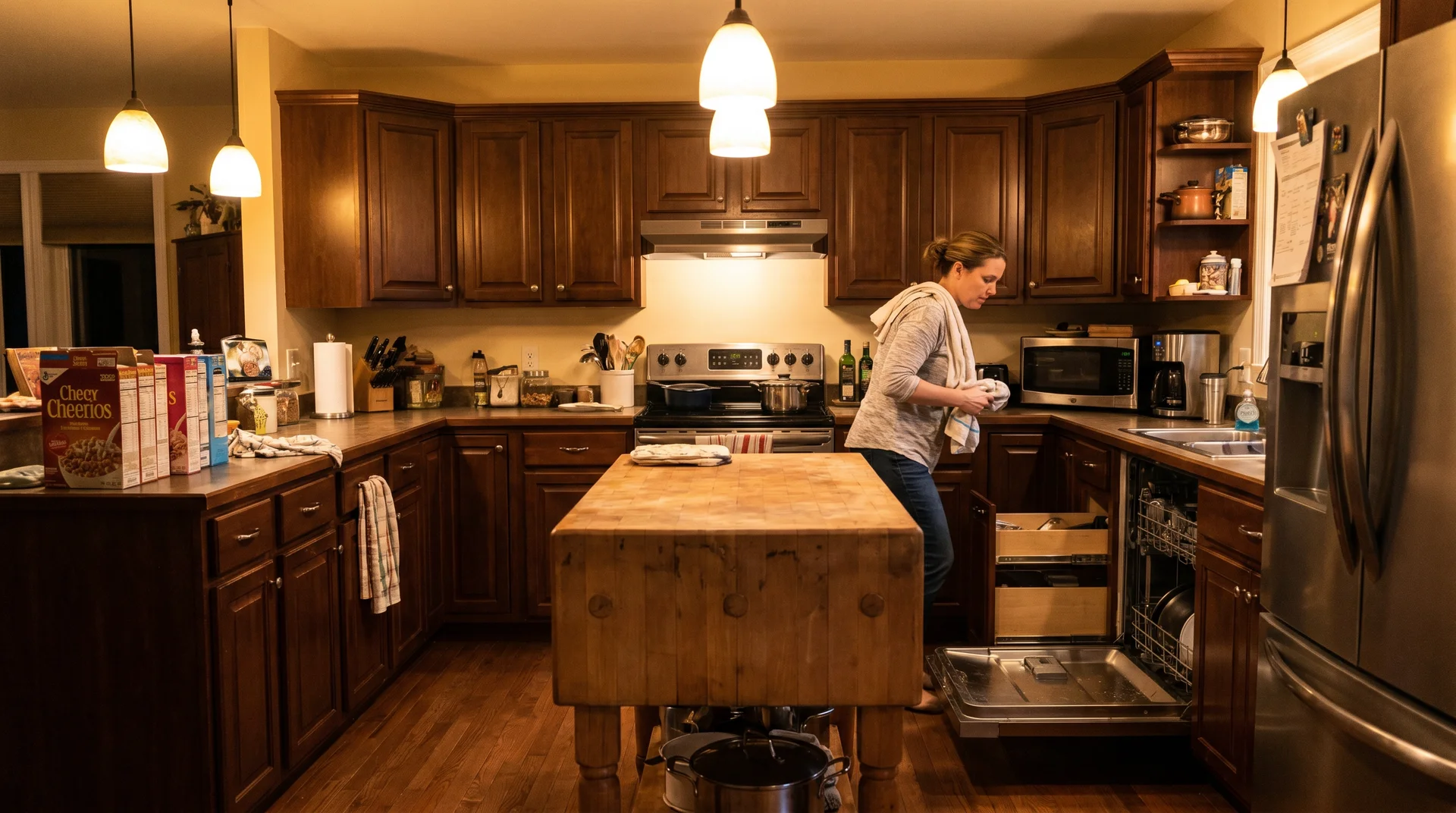 Tight clearance around an island in a U-shaped kitchen