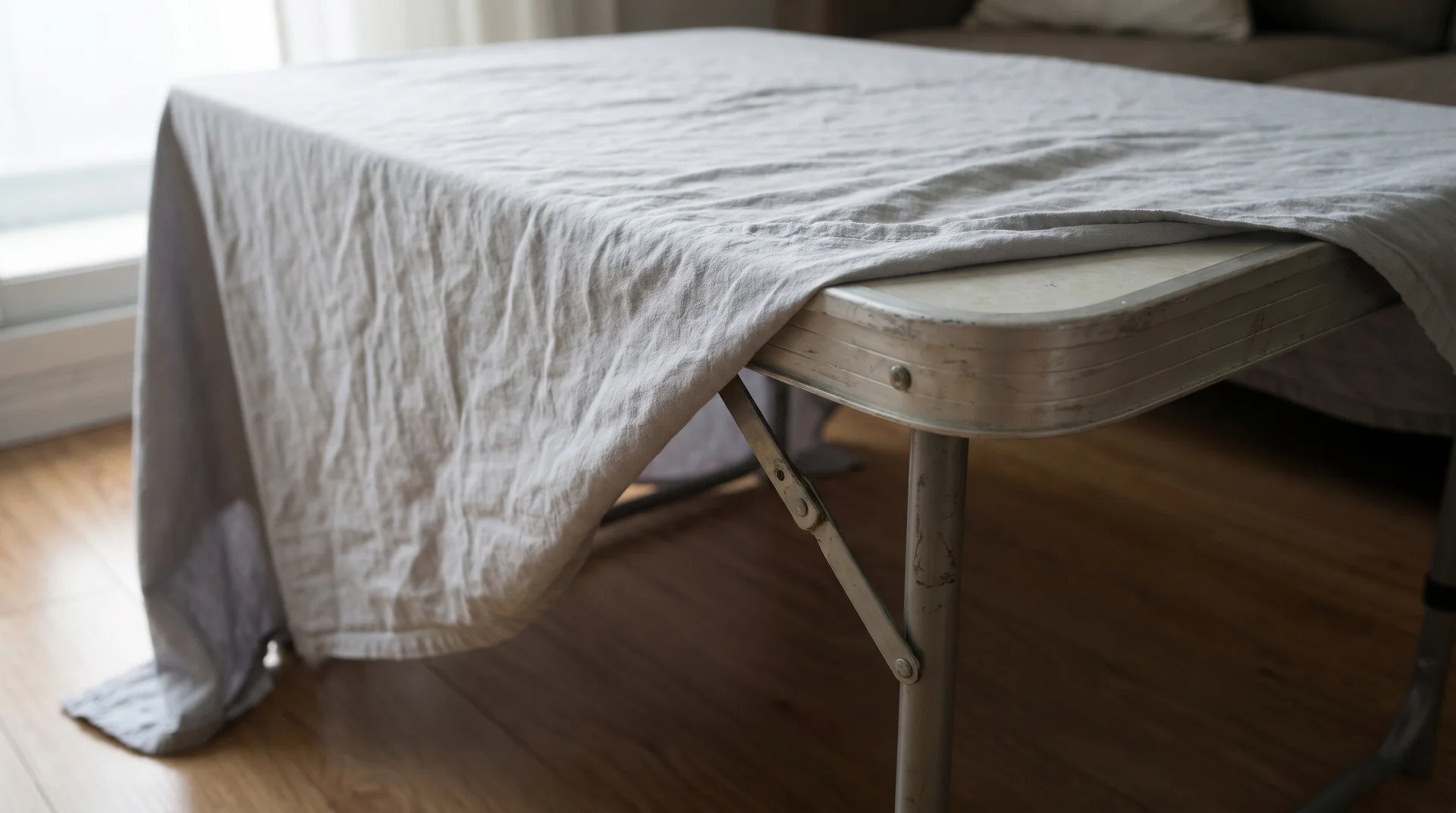 Uneven tablecloth drop showing shorter hang along the table's long side and longer hang at the endYou said: which author and category to apply