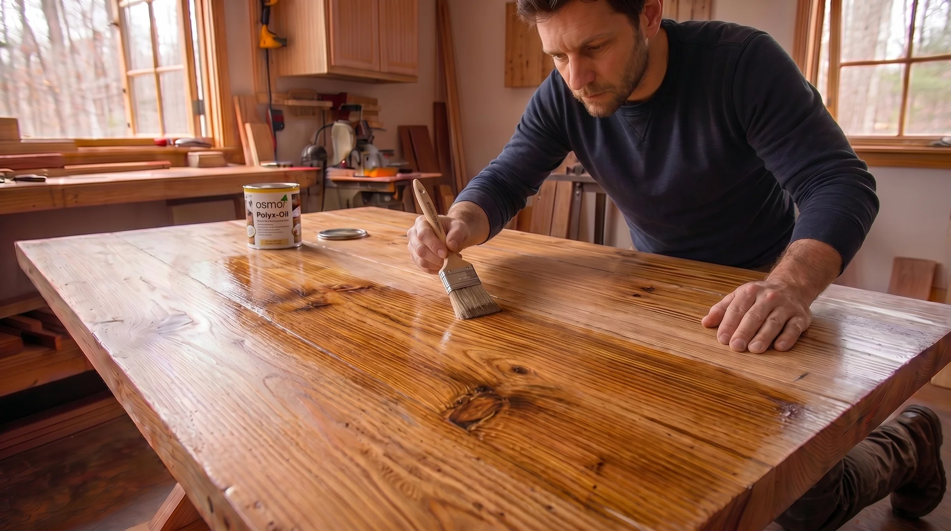 Applying Osmo Polyx-Oil to a solid wood dining table