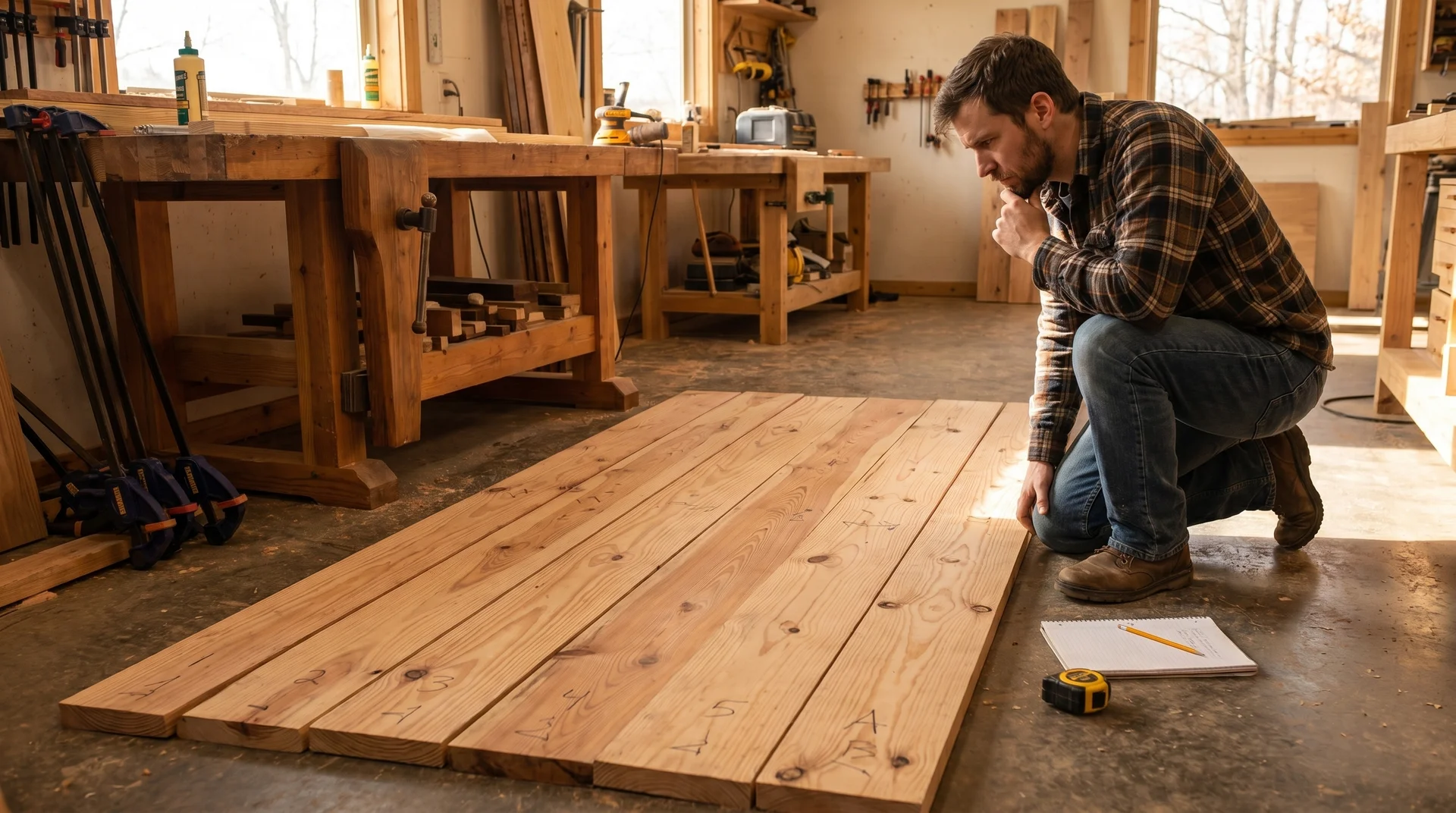Arranging tabletop boards to match grain and color