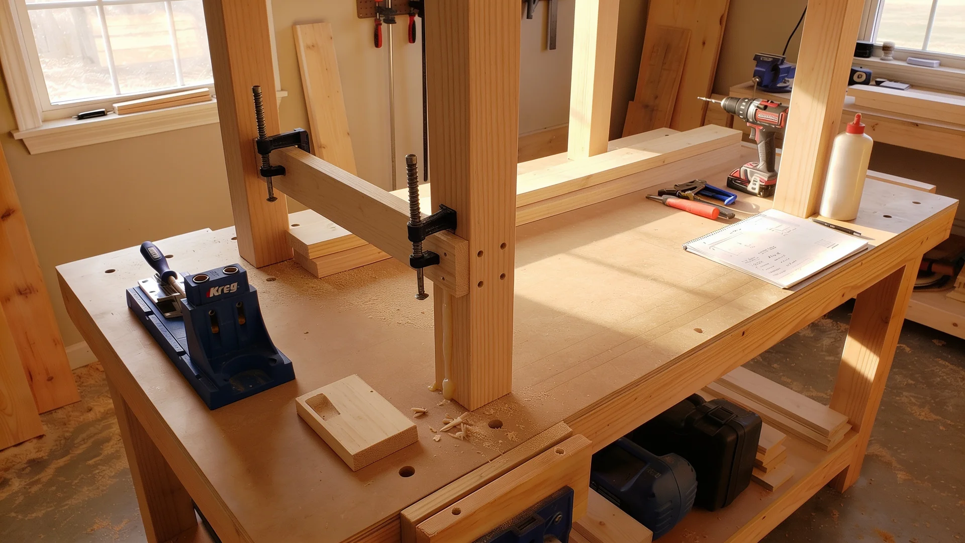 Building the short end assembly of a farmhouse table base