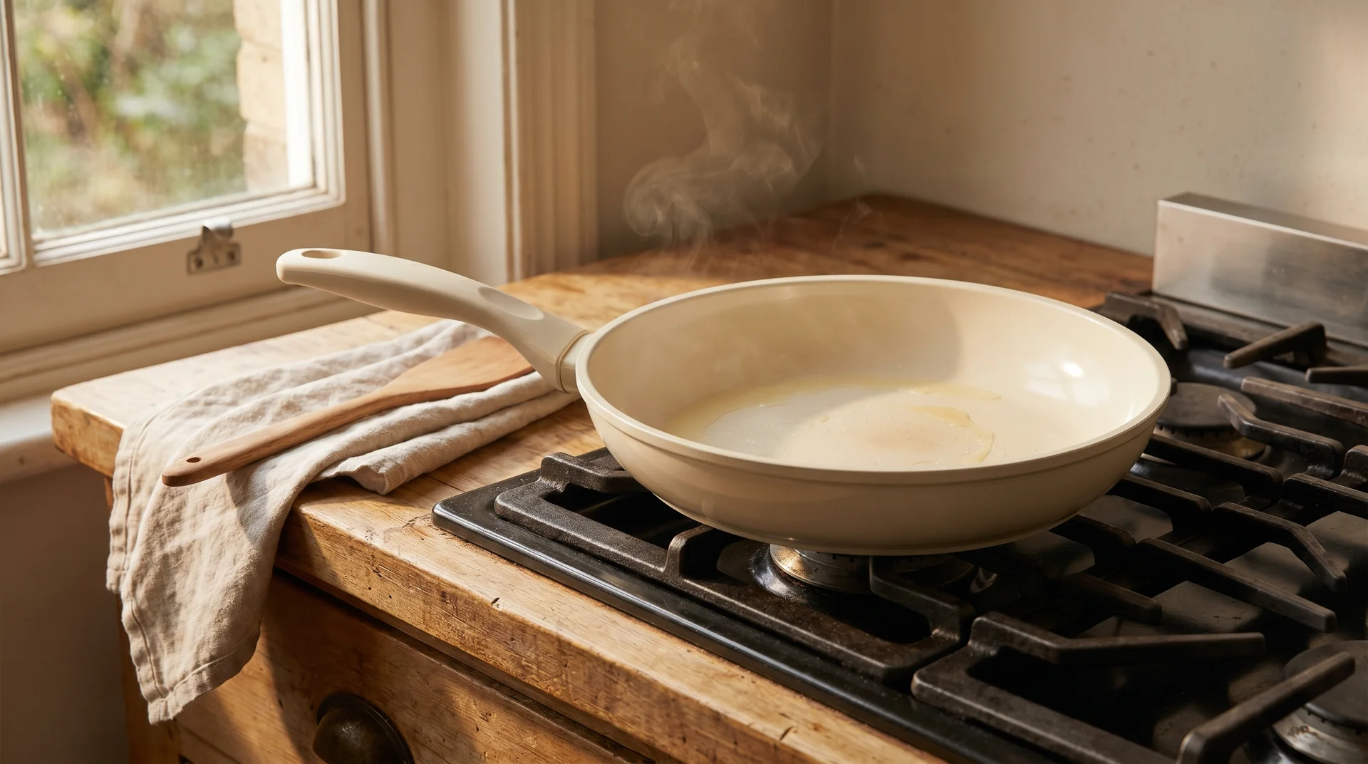 Ceramic frying pan cooling before washing