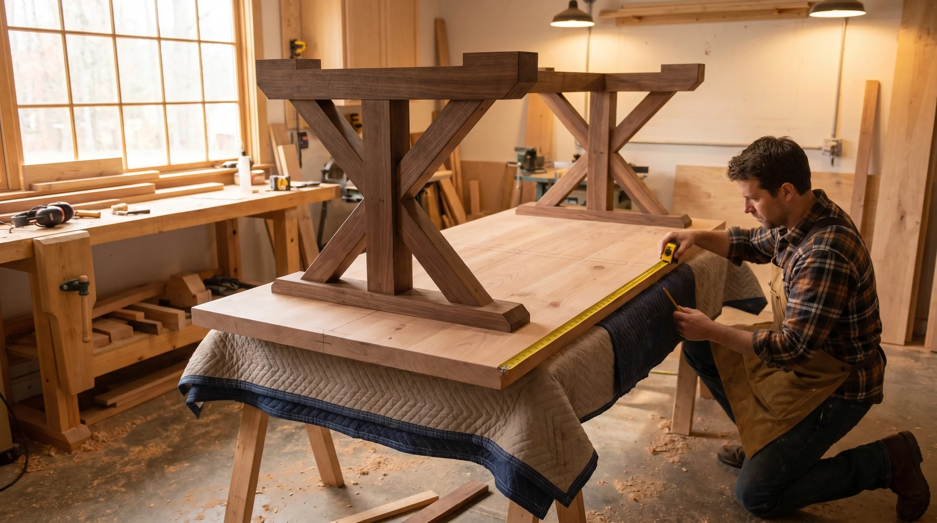 Checking tabletop overhang before attaching it to the base