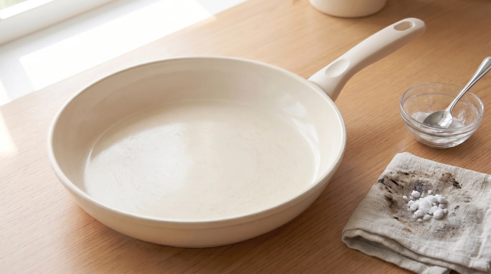 Clean ceramic pan after baking soda stain removal treatment