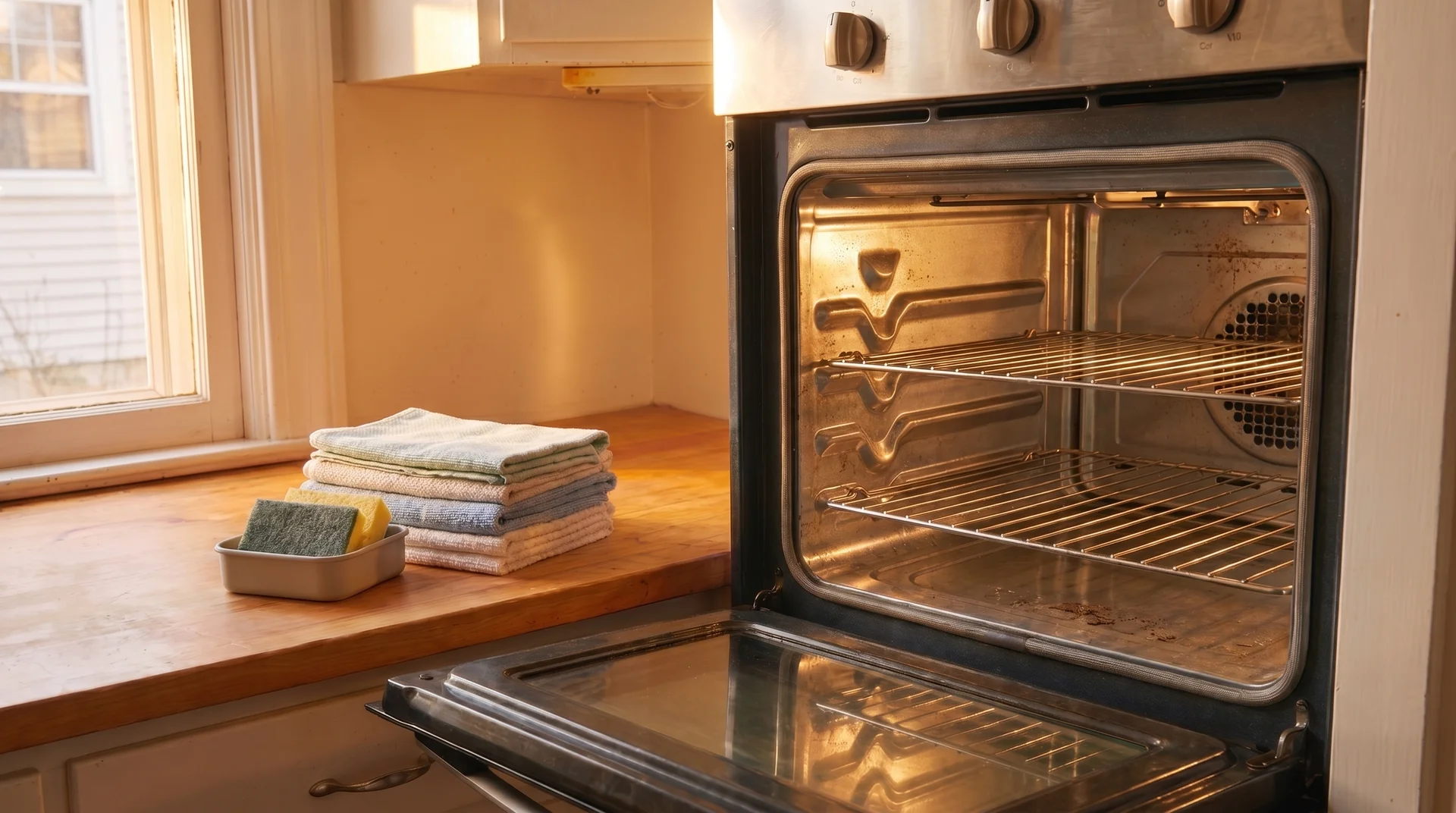 Clean oven with freshly washed racks reinstalled after cleaning