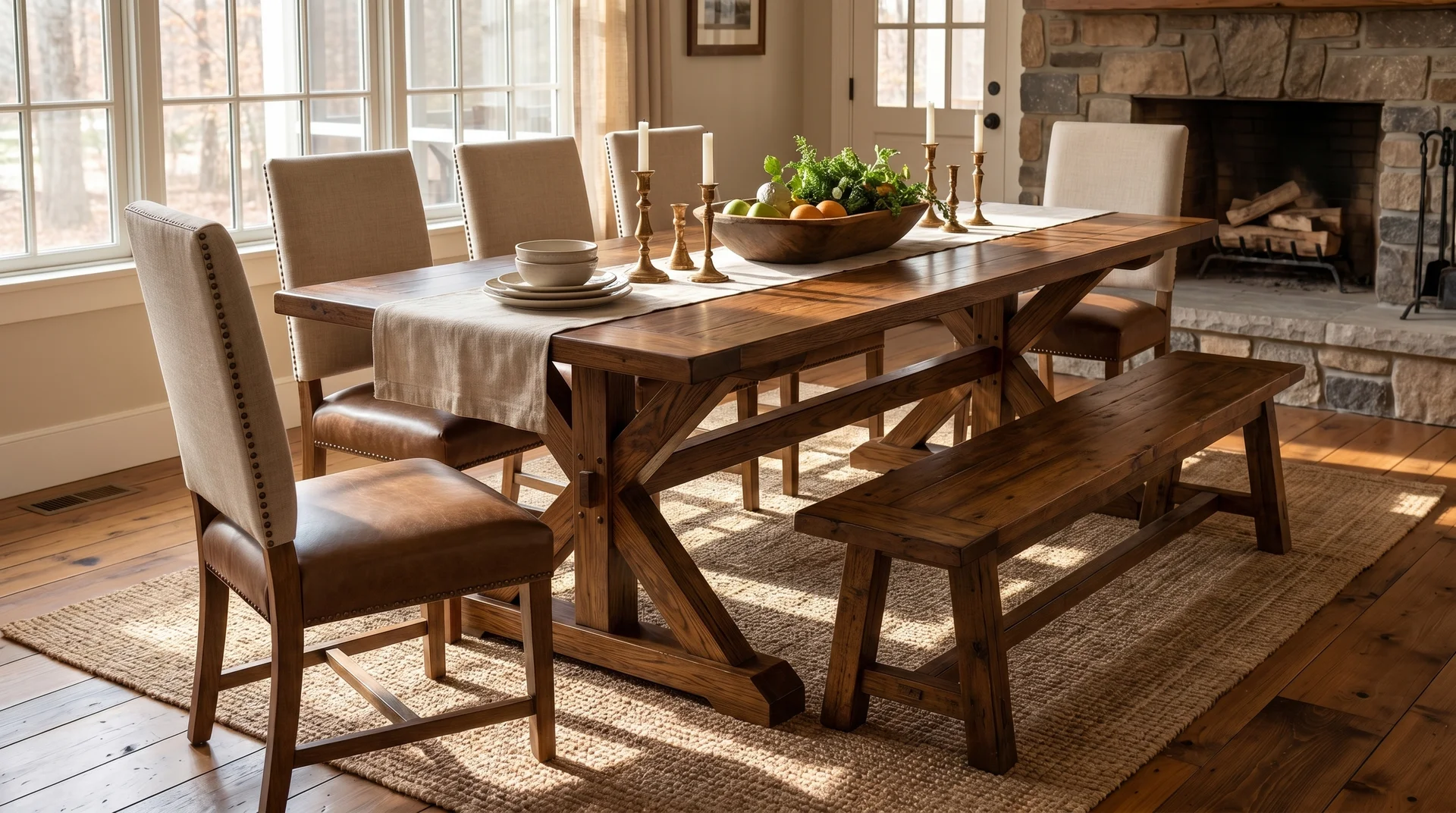 Completed farmhouse dining table with durable hand-applied finish