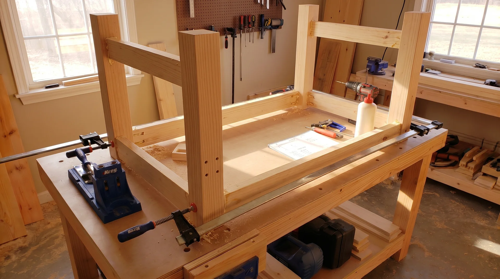 Connecting long apron boards to complete table base frame