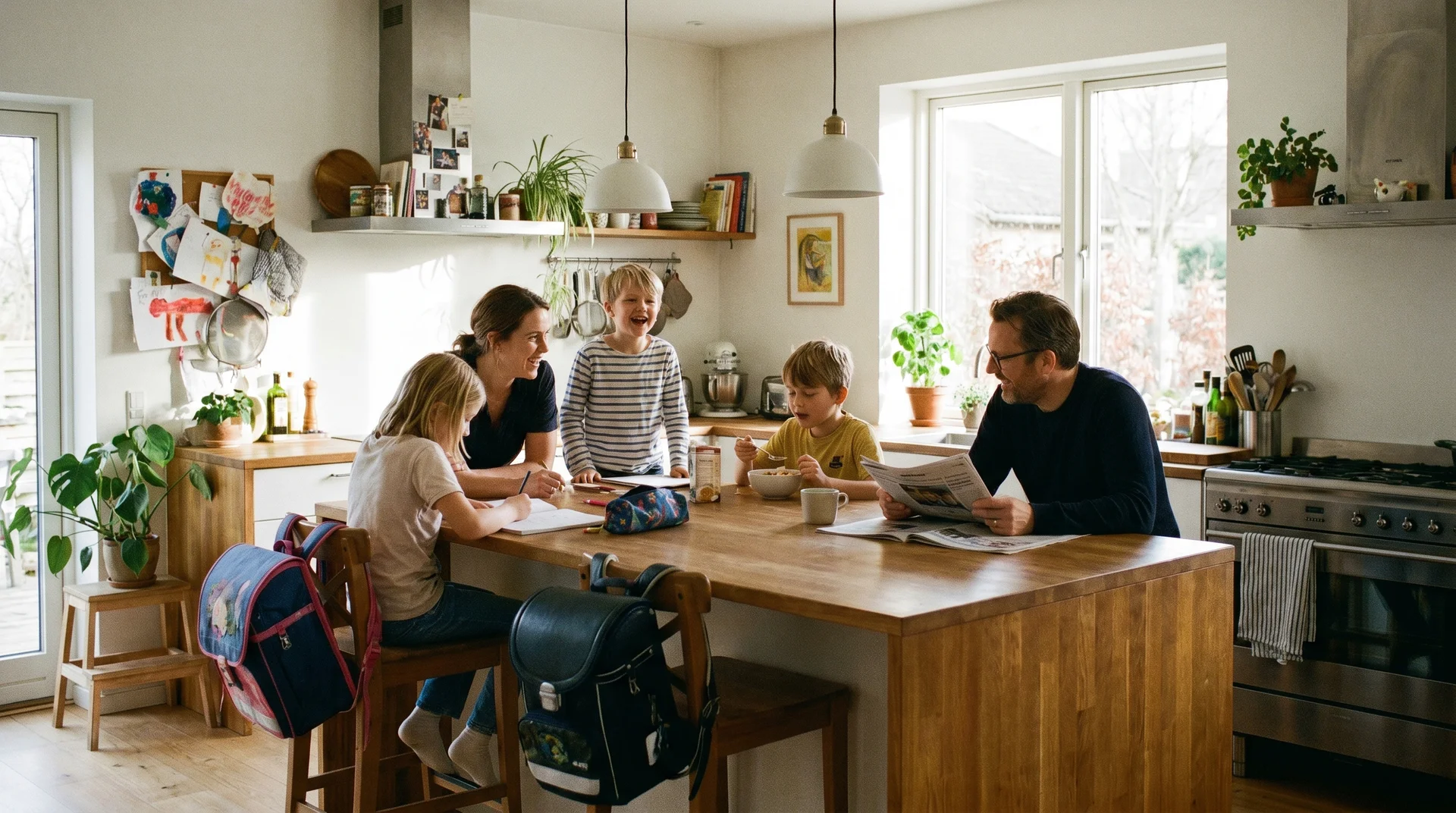Counter-height table supporting everyday family activities