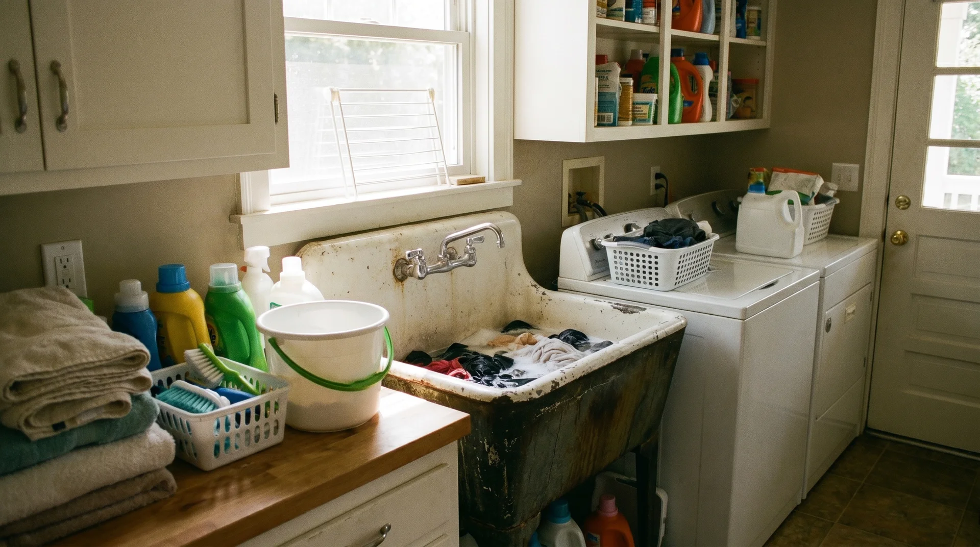Deep laundry drop-in sink used for household cleaning tasks