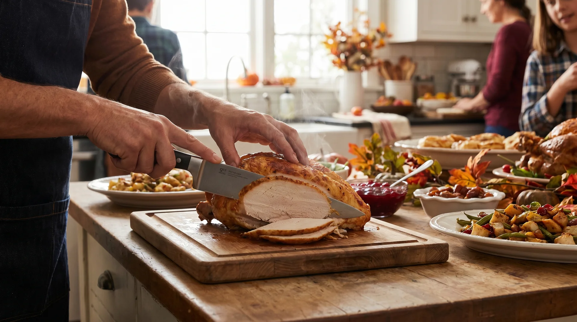 Home cook carving turkey with a 9-inch carving knife