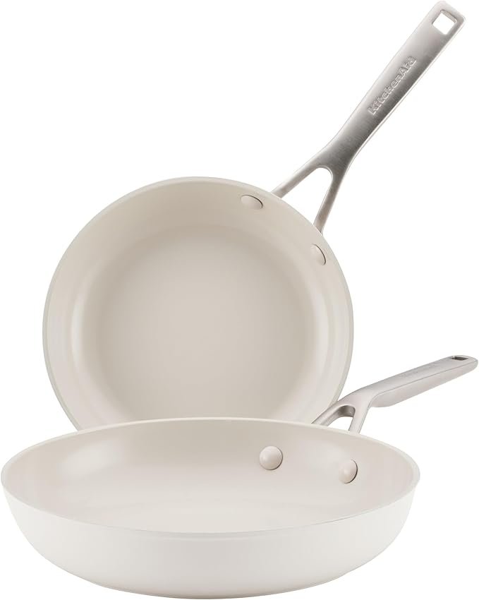 KitchenAid Hard-Anodized Ceramic Induction Cookware Skillet Set, 2-Piece, Porcelain White