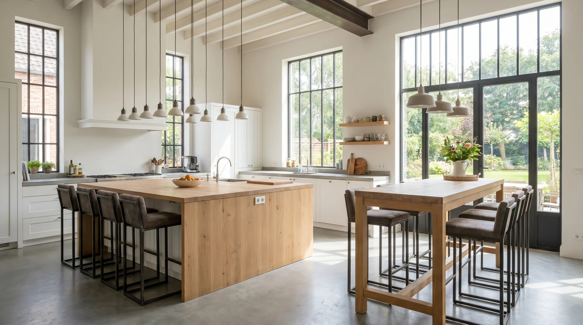 Modern home bar using bar-height seating successfully