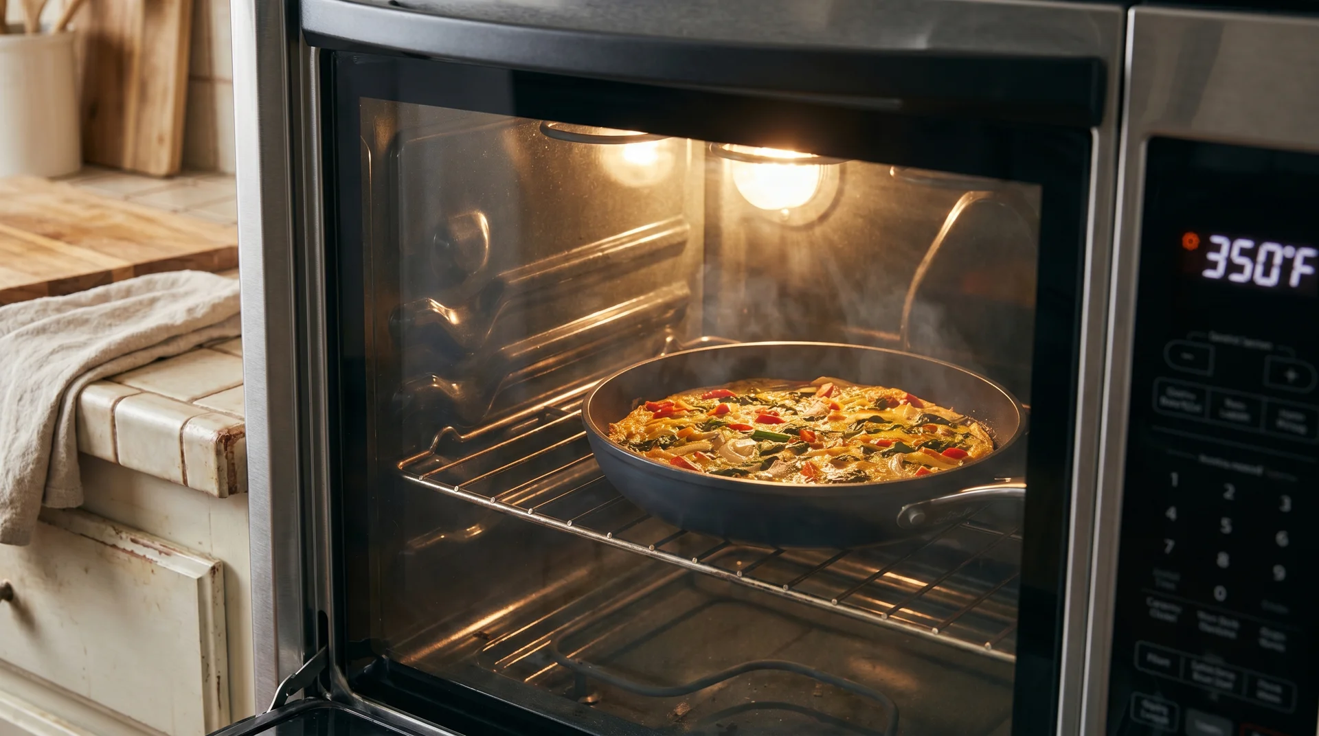 Nonstick skillet used for moderate-temperature oven cooking