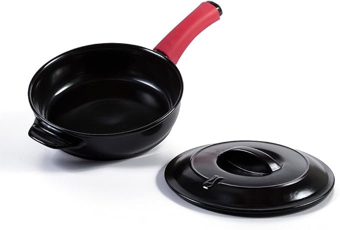 Xtrema - Premium 100% Ceramic Cookware- Green All Natural Frying Pan/Braising Skillet W/Lid and Silicone Handle Potholder - Dishwasher, Stove, Oven, Grill, Microwave Safe - 10 Inch Black