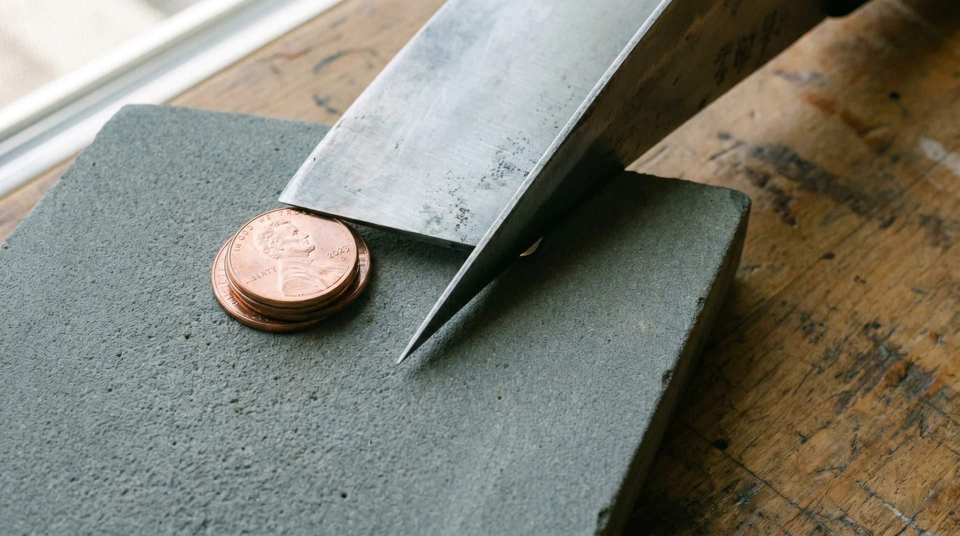 coin method for finding knife sharpening angle on a whetstone
