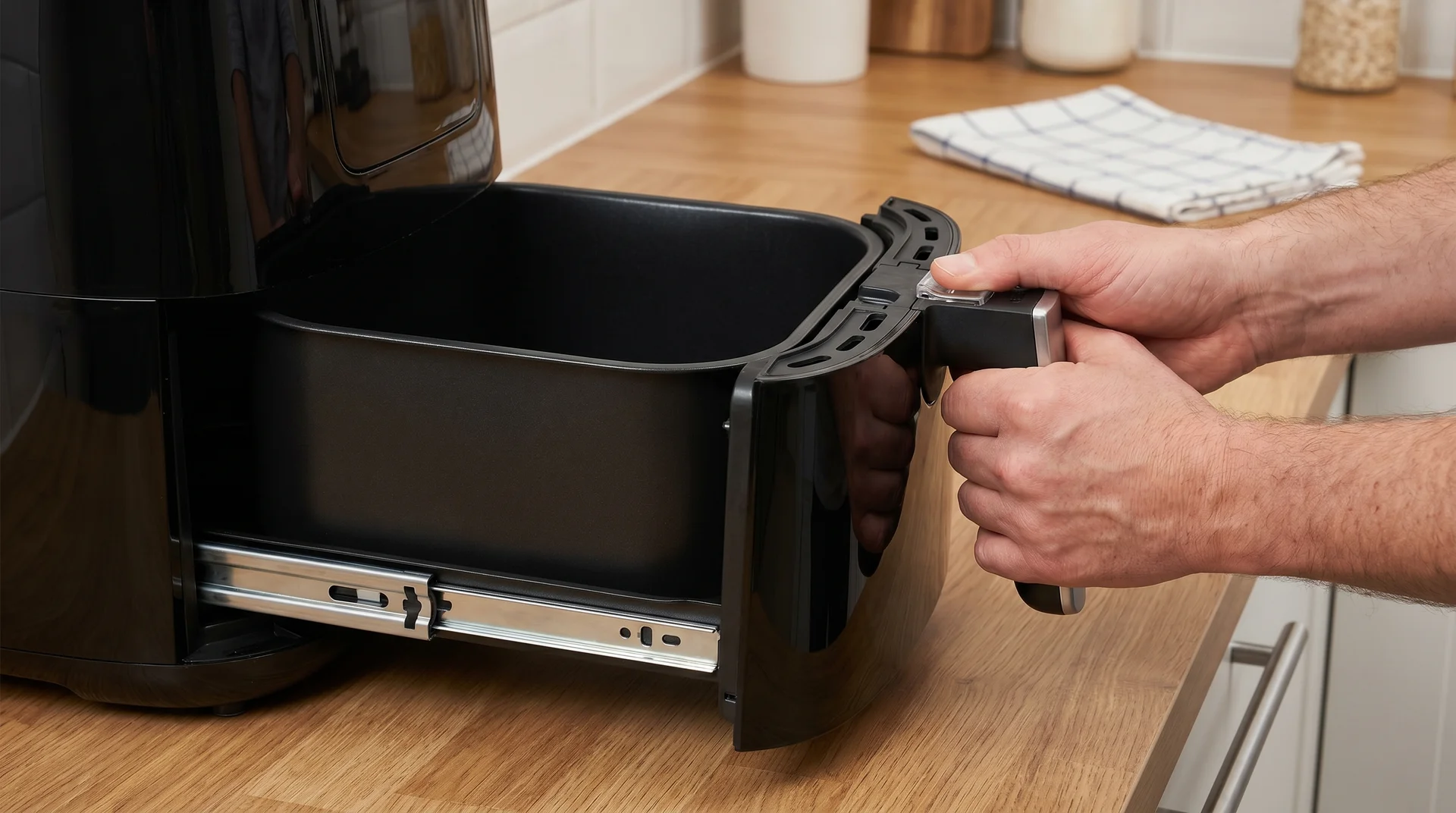reseating air fryer basket into drawer to fix safety interlock